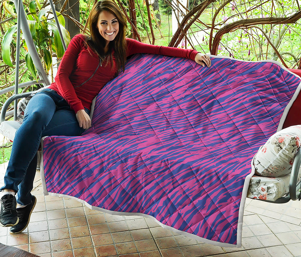Pink And Blue Zebra Stripes Print Quilt