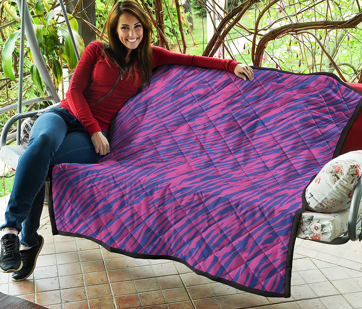 Pink And Blue Zebra Stripes Print Quilt