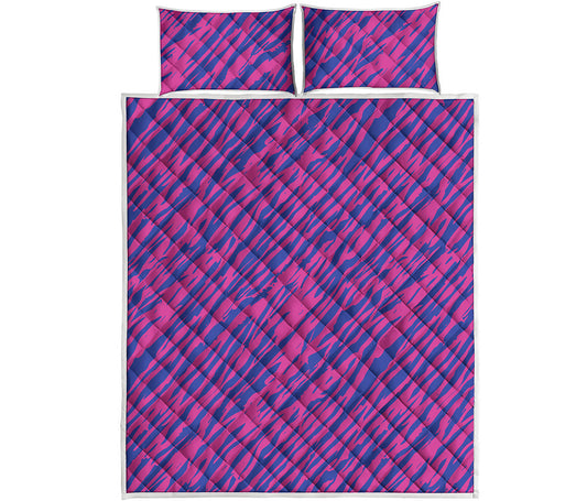 Pink And Blue Zebra Stripes Print Quilt Bed Set