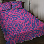 Pink And Blue Zebra Stripes Print Quilt Bed Set