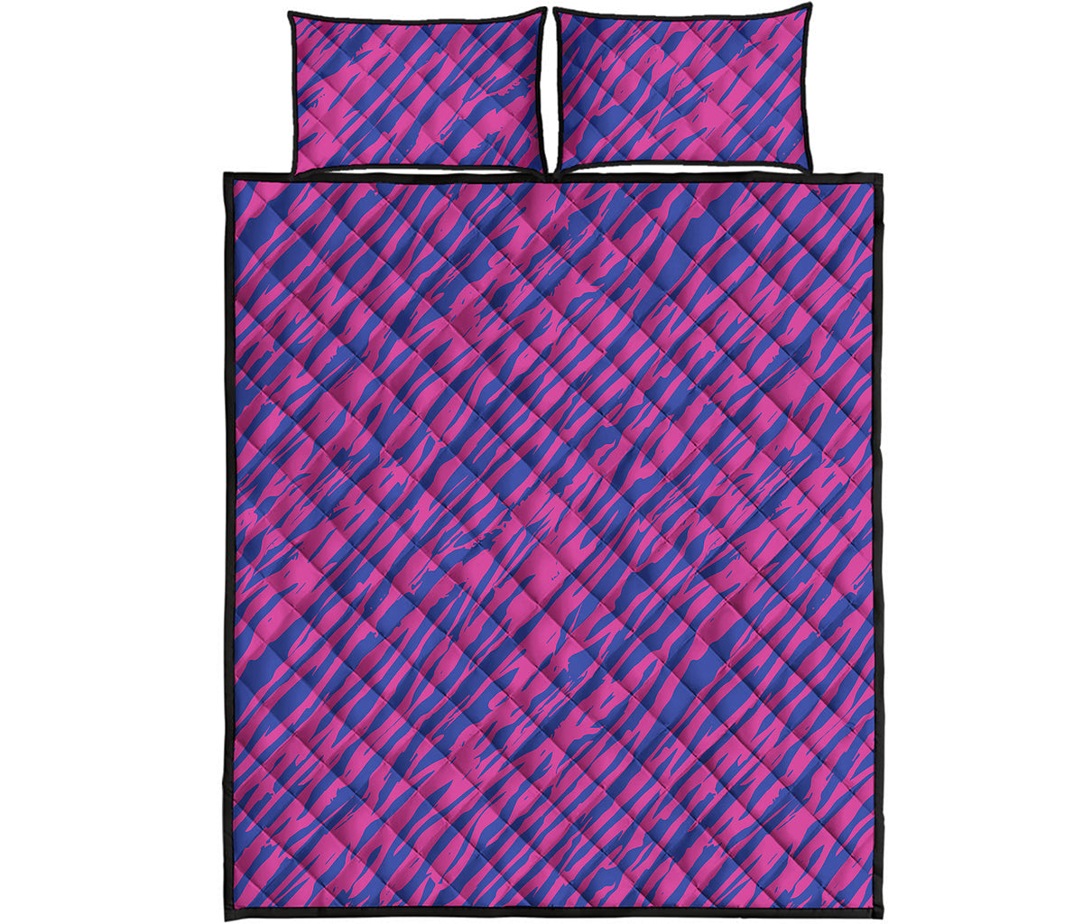 Pink And Blue Zebra Stripes Print Quilt Bed Set