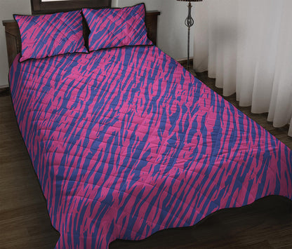 Pink And Blue Zebra Stripes Print Quilt Bed Set