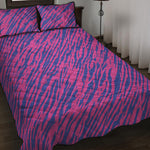 Pink And Blue Zebra Stripes Print Quilt Bed Set