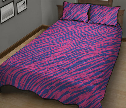 Pink And Blue Zebra Stripes Print Quilt Bed Set