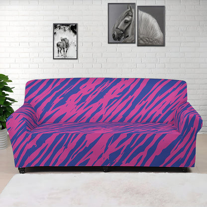 Pink And Blue Zebra Stripes Print Sofa Cover