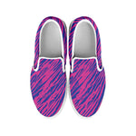 Pink And Blue Zebra Stripes Print White Slip On Shoes