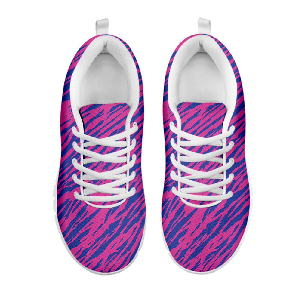 Pink And Blue Zebra Stripes Print White Sneakers