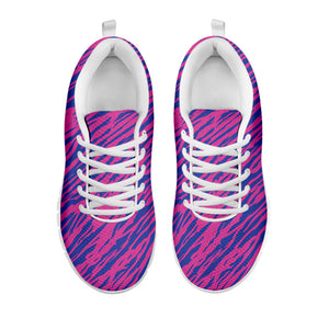 Pink And Blue Zebra Stripes Print White Sneakers