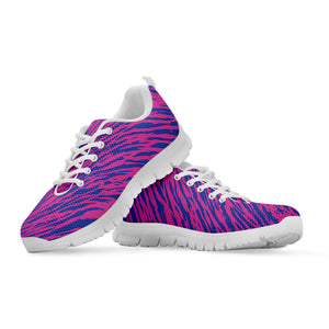 Pink And Blue Zebra Stripes Print White Sneakers