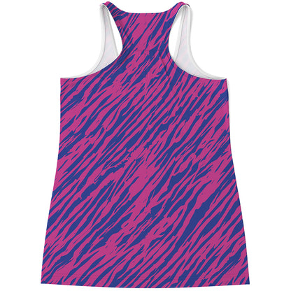 Pink And Blue Zebra Stripes Print Women's Racerback Tank Top