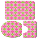 Pink And Green Argyle Pattern Print 3 Piece Bath Mat Set