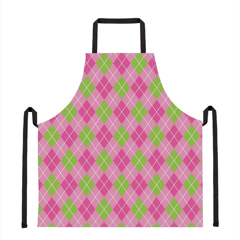 Pink And Green Argyle Pattern Print Apron