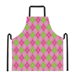Pink And Green Argyle Pattern Print Apron