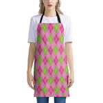 Pink And Green Argyle Pattern Print Apron