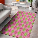 Pink And Green Argyle Pattern Print Area Rug