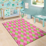 Pink And Green Argyle Pattern Print Area Rug
