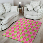 Pink And Green Argyle Pattern Print Area Rug