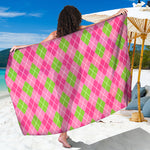 Pink And Green Argyle Pattern Print Beach Sarong Wrap