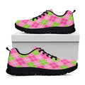Pink And Green Argyle Pattern Print Black Running Shoes