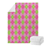 Pink And Green Argyle Pattern Print Blanket