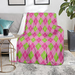 Pink And Green Argyle Pattern Print Blanket