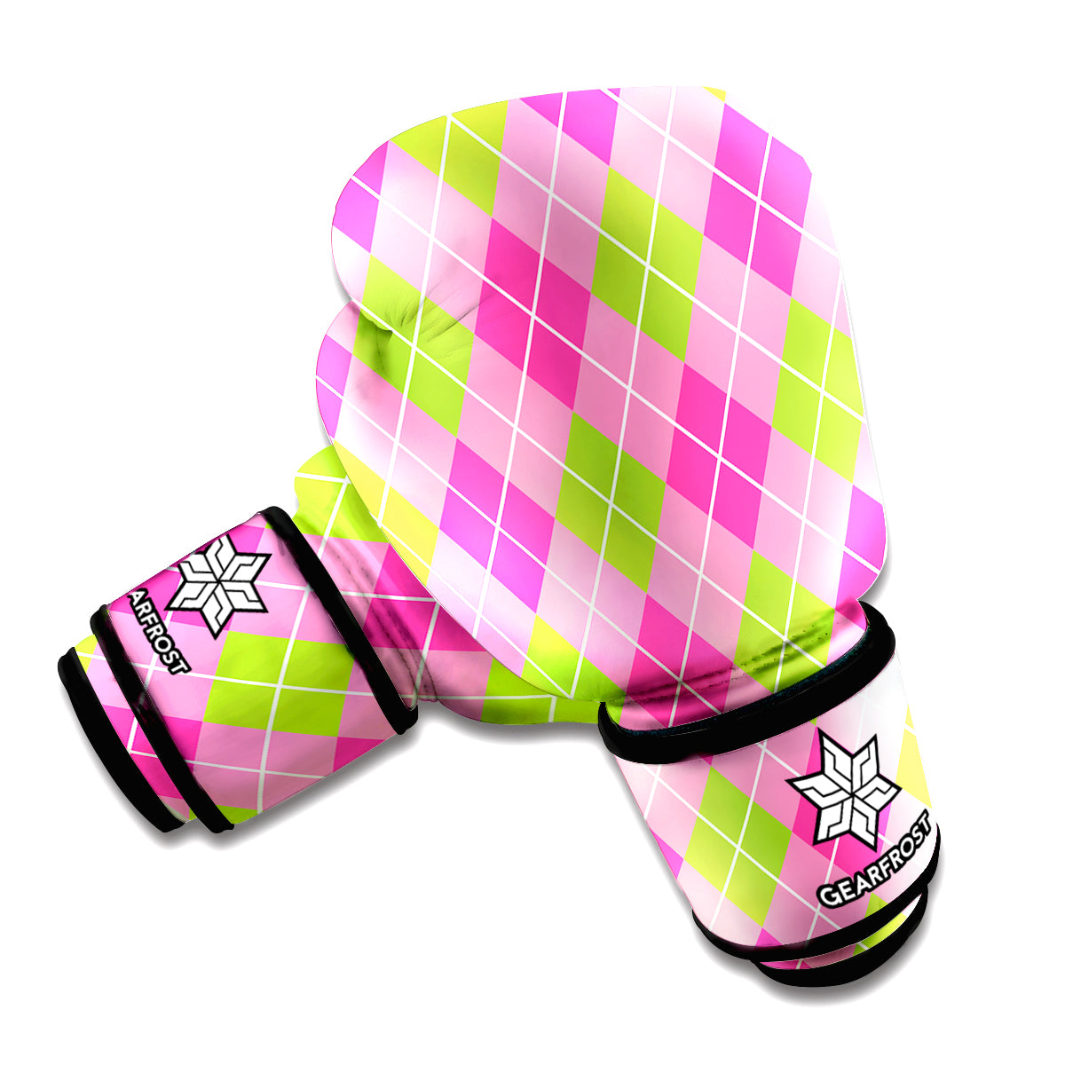 Pink And Green Argyle Pattern Print Boxing Gloves