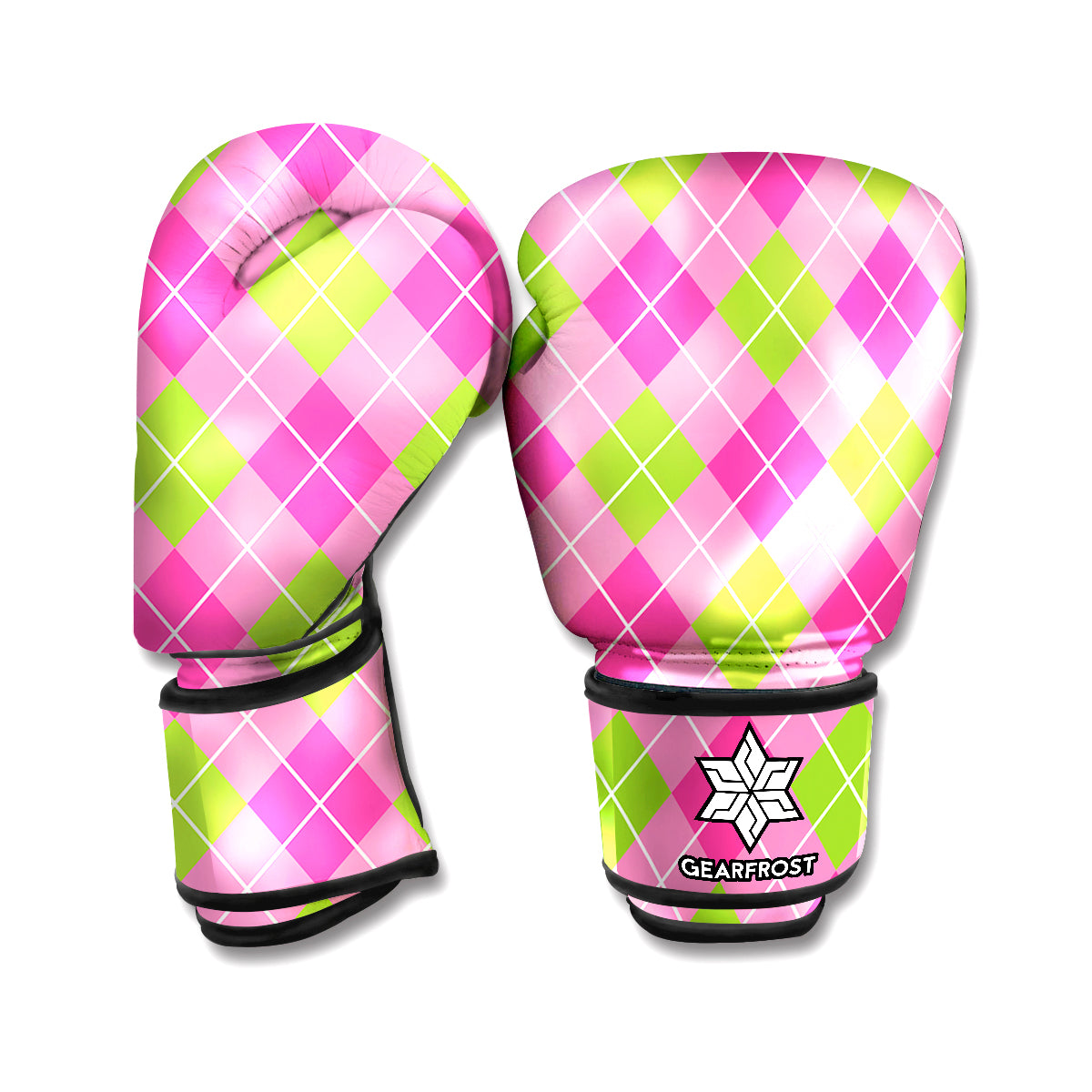 Pink And Green Argyle Pattern Print Boxing Gloves