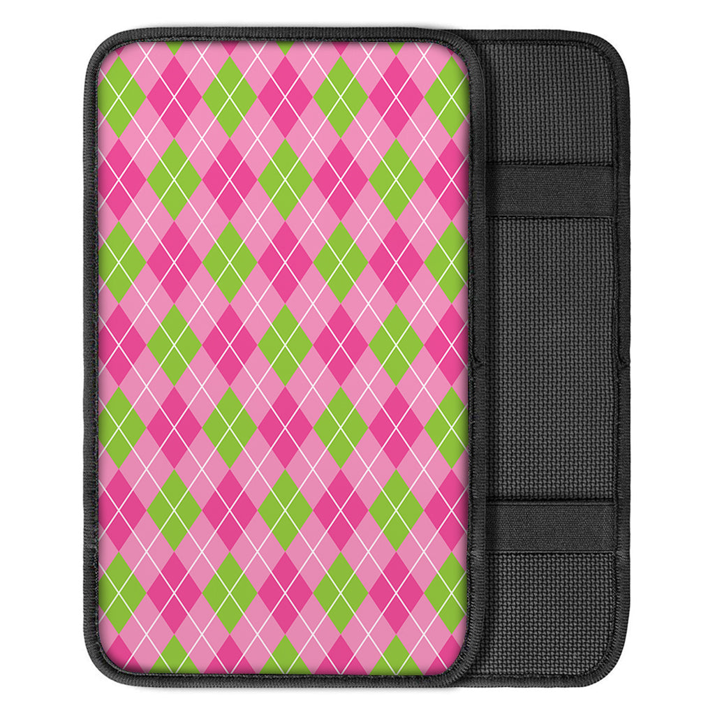 Pink And Green Argyle Pattern Print Car Center Console Cover