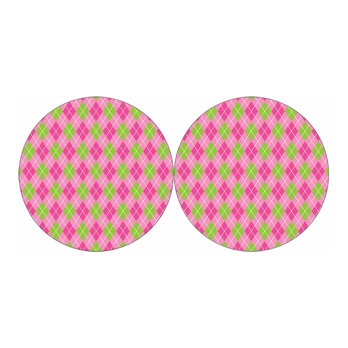 Pink And Green Argyle Pattern Print Car Coasters