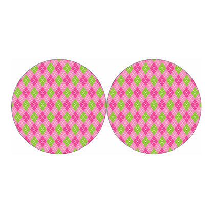 Pink And Green Argyle Pattern Print Car Coasters