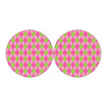 Pink And Green Argyle Pattern Print Car Coasters