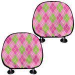 Pink And Green Argyle Pattern Print Car Headrest Covers