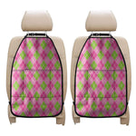 Pink And Green Argyle Pattern Print Car Seat Organizers