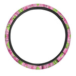 Pink And Green Argyle Pattern Print Car Steering Wheel Cover