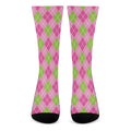 Pink And Green Argyle Pattern Print Crew Socks