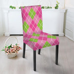 Pink And Green Argyle Pattern Print Dining Chair Slipcover
