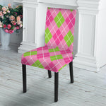 Pink And Green Argyle Pattern Print Dining Chair Slipcover