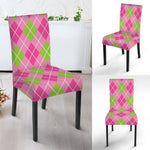 Pink And Green Argyle Pattern Print Dining Chair Slipcover