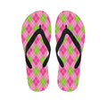 Pink And Green Argyle Pattern Print Flip Flops