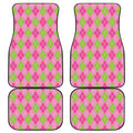 Pink And Green Argyle Pattern Print Front and Back Car Floor Mats