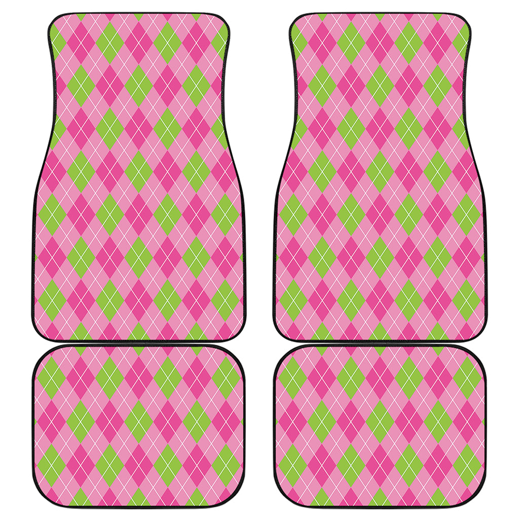 Pink And Green Argyle Pattern Print Front and Back Car Floor Mats