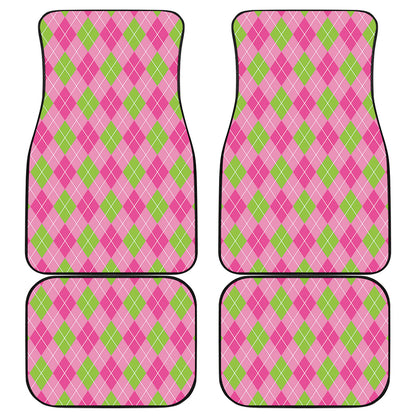 Pink And Green Argyle Pattern Print Front and Back Car Floor Mats