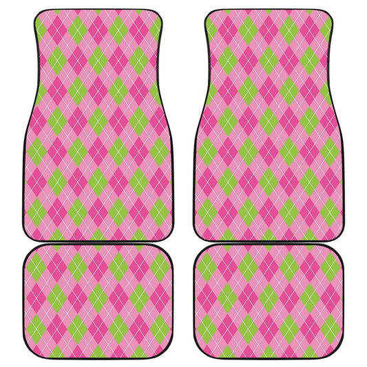 Pink And Green Argyle Pattern Print Front and Back Car Floor Mats
