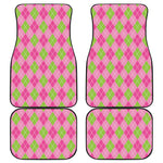 Pink And Green Argyle Pattern Print Front and Back Car Floor Mats