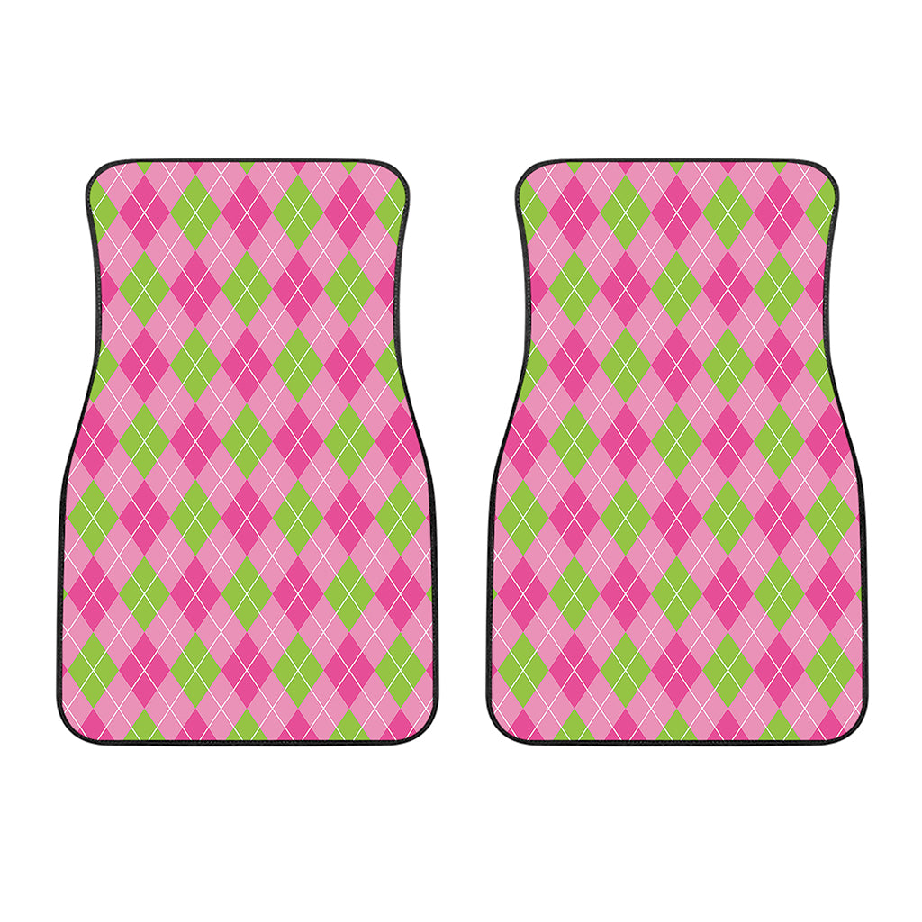 Pink And Green Argyle Pattern Print Front Car Floor Mats