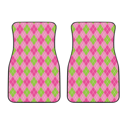 Pink And Green Argyle Pattern Print Front Car Floor Mats