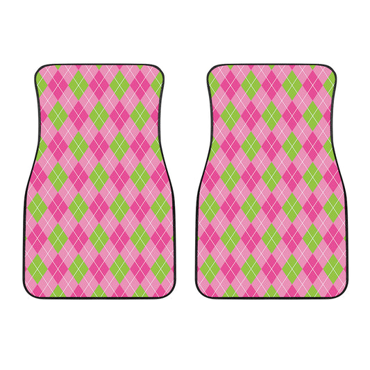 Pink And Green Argyle Pattern Print Front Car Floor Mats