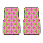 Pink And Green Argyle Pattern Print Front Car Floor Mats