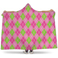 Pink And Green Argyle Pattern Print Hooded Blanket