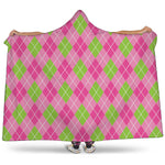 Pink And Green Argyle Pattern Print Hooded Blanket